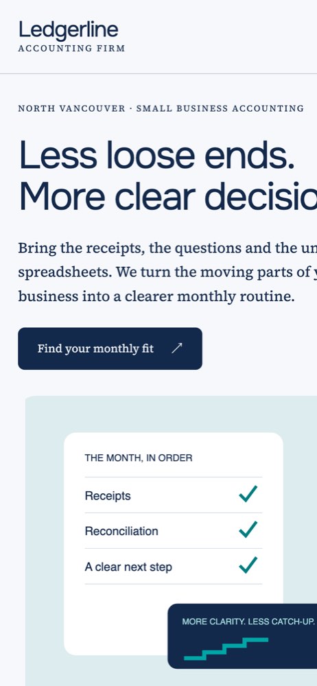 Phone view of the Ledgerline Accounting demo website