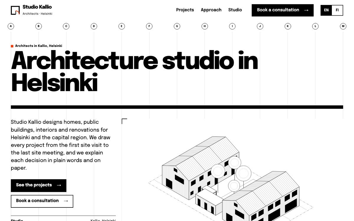 Desktop home page of the Studio Kallio demo website