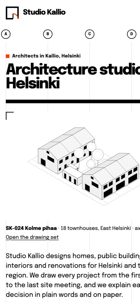 Phone view of the Studio Kallio demo website