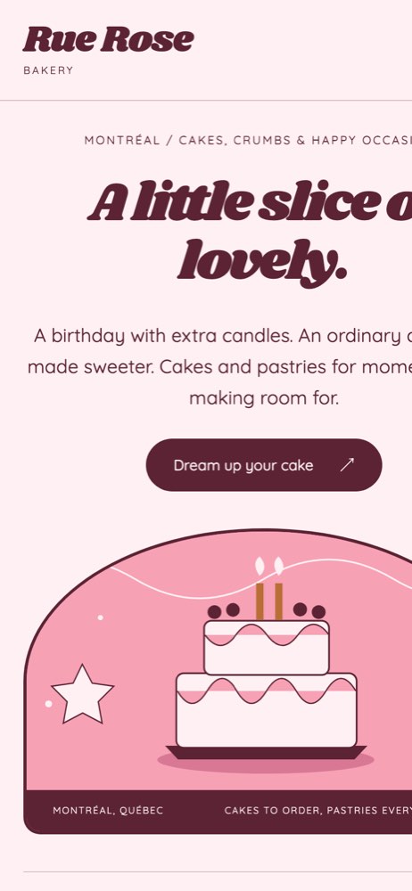 Phone view of the Rue Rose Pâtisserie demo website