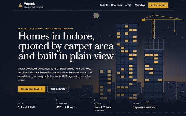 Home page of the Saptak Developers demo website