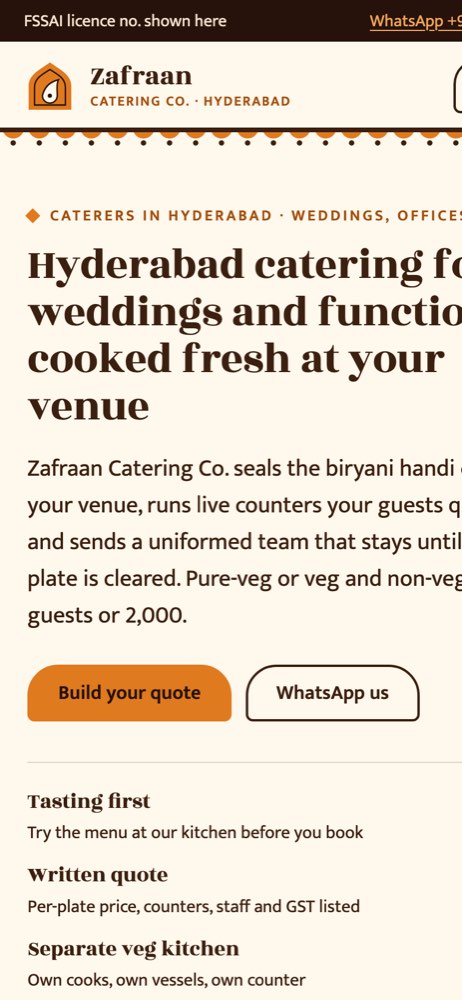 Phone view of the Zafraan Catering Co. demo website