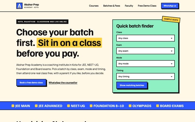 Home page of the Akshar Prep Academy demo website