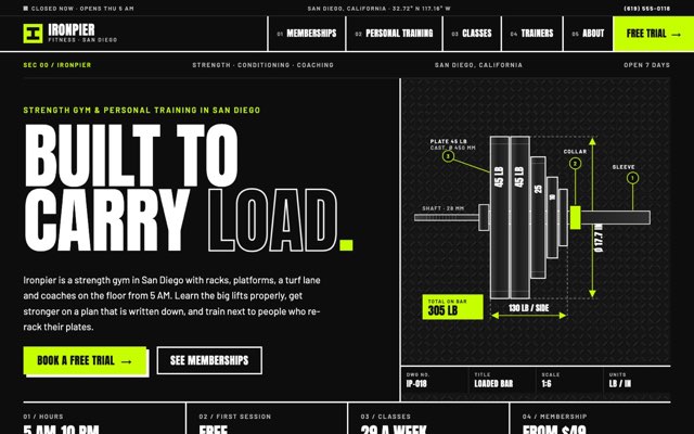 Home page of the Ironpier Fitness demo website