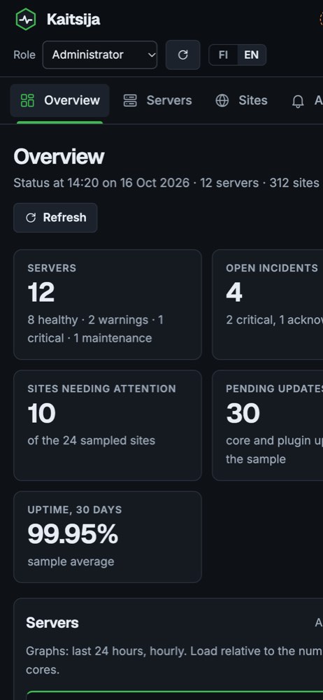 Phone view of the Kaitsija demo website