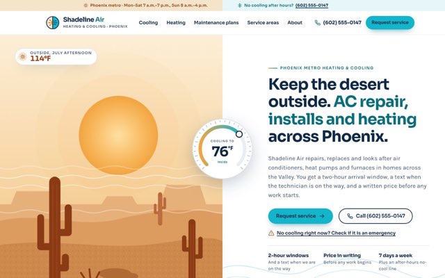 Home page of the Shadeline Air demo website