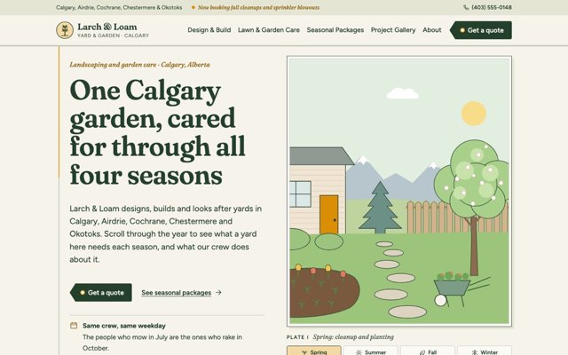 Home page of the Larch & Loam Garden Co. demo website