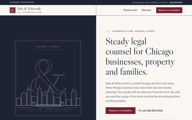 Home page of the Hale & Whitcomb LLP demo website