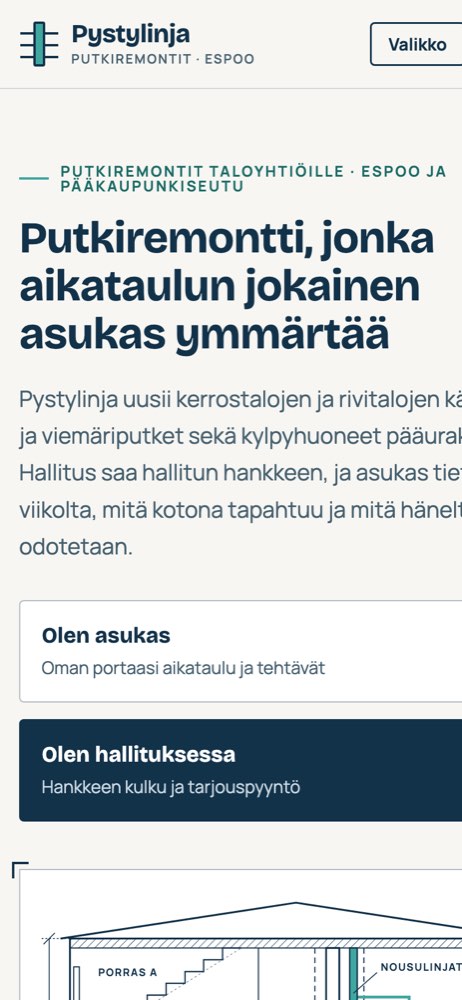 Phone view of the Pystylinja demo website
