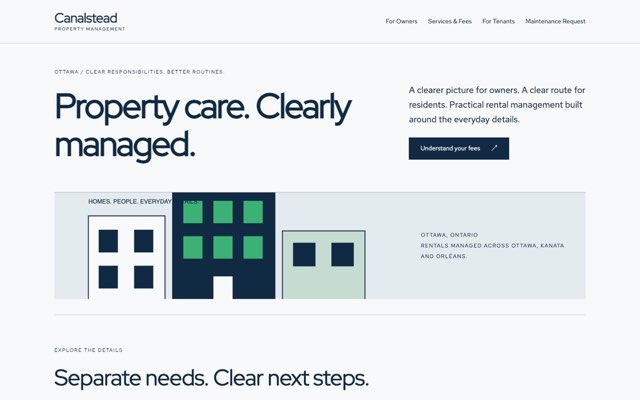 Home page of the Canalstead Property Management demo website