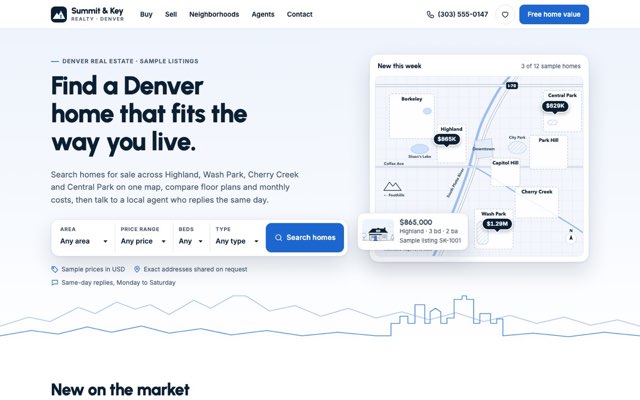 Home page of the Summit & Key Realty demo website