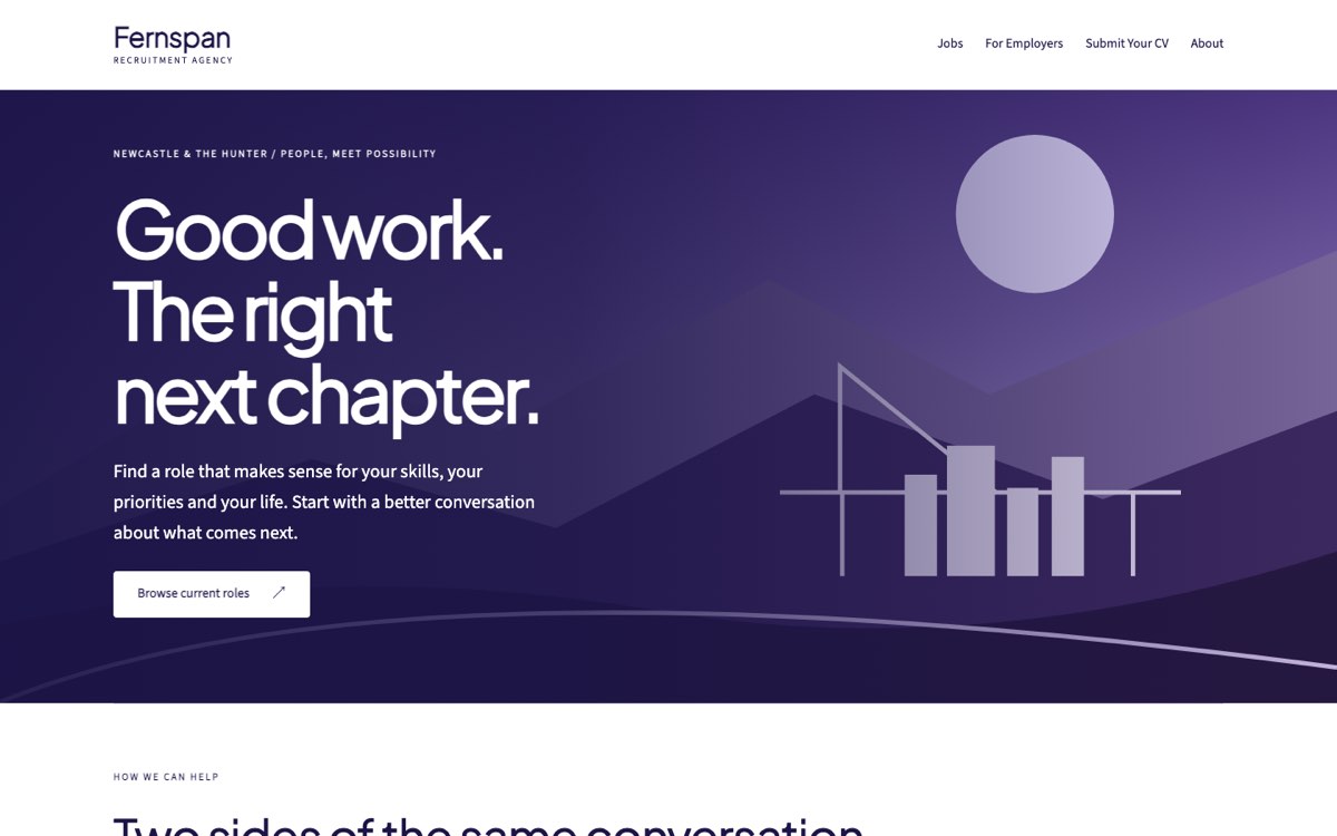 Desktop home page of the Fernspan Talent demo website