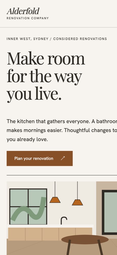 Phone view of the Alderfold Renovations demo website
