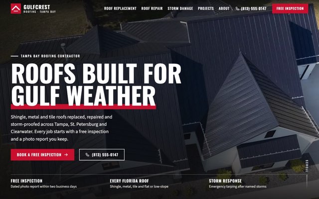 Home page of the Gulfcrest Roofing demo website
