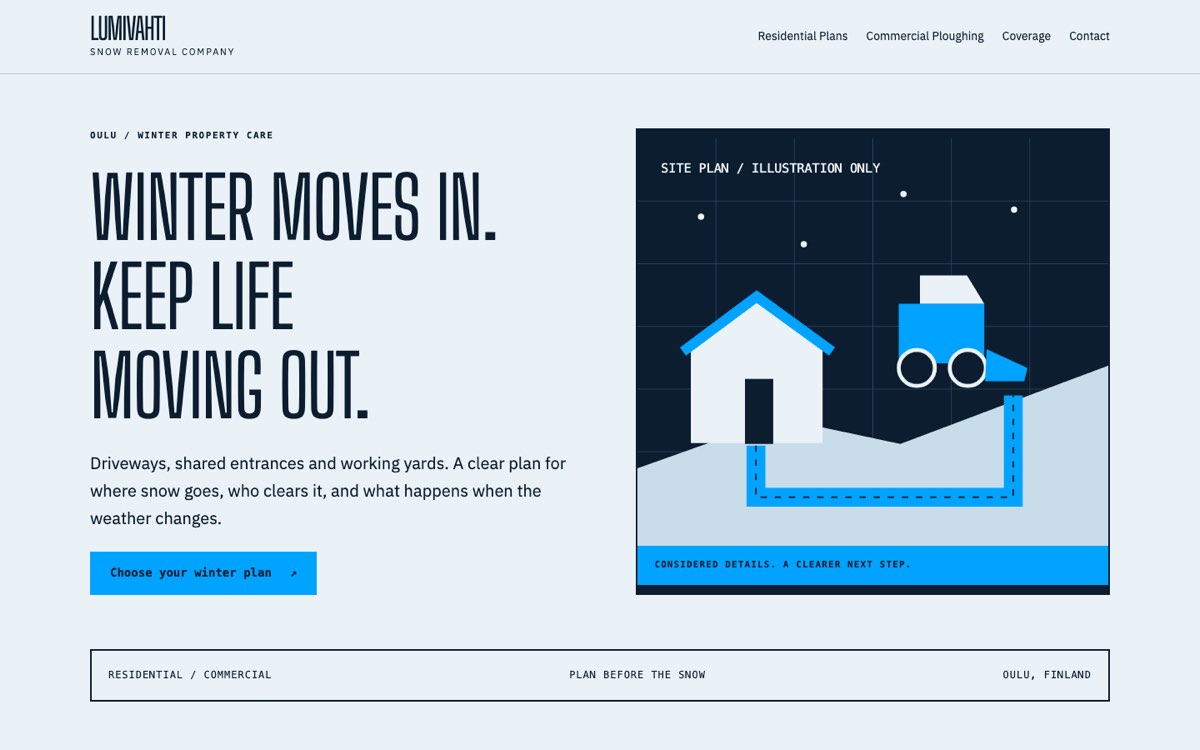 Desktop home page of the Lumivahti Oy demo website