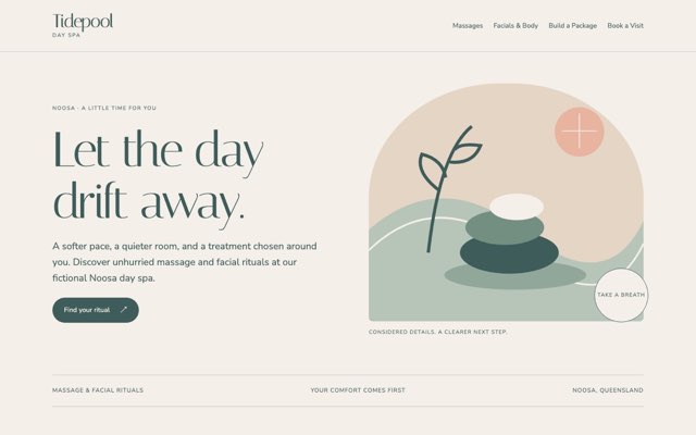Home page of the Tidepool Day Spa demo website