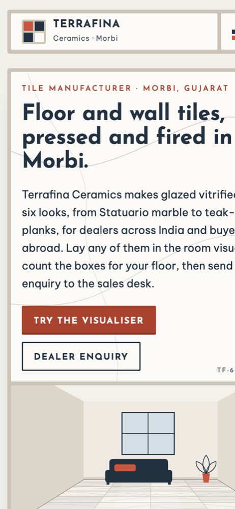 Phone view of the Terrafina Ceramics demo website
