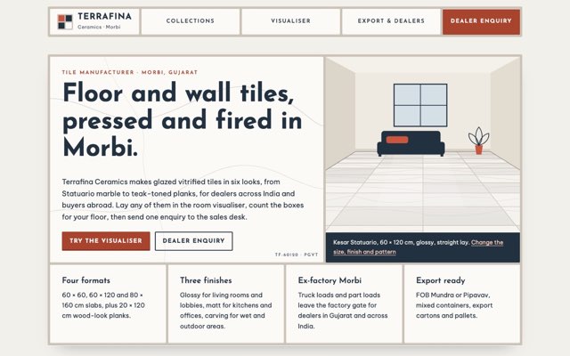 Home page of the Terrafina Ceramics demo website