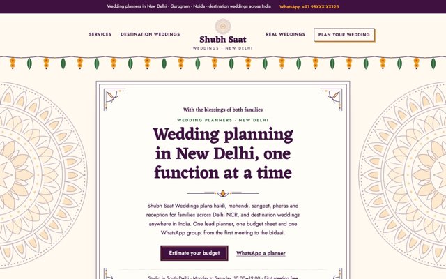 Home page of the Shubh Saat Weddings demo website